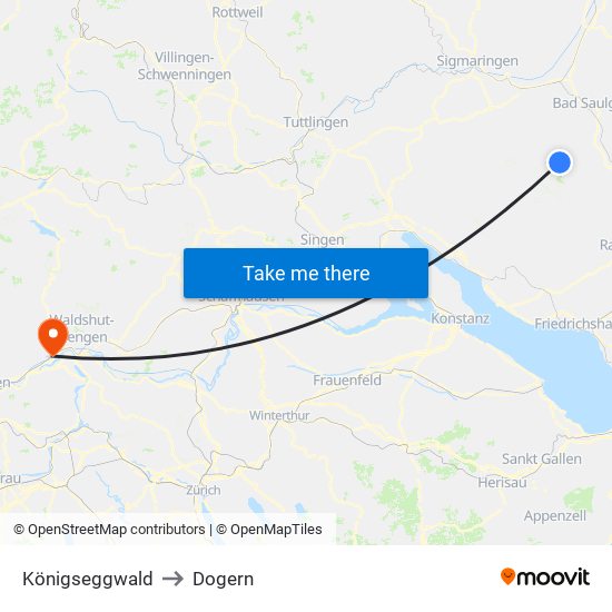 Königseggwald to Dogern map