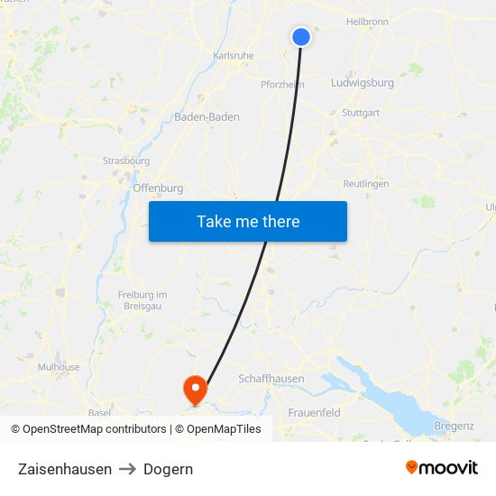 Zaisenhausen to Dogern map
