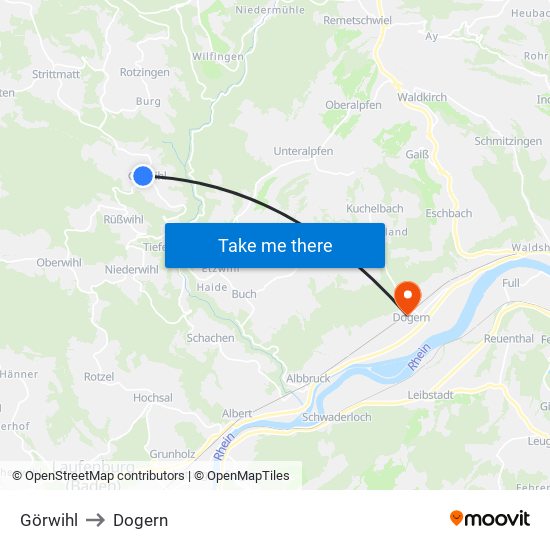 Görwihl to Dogern map