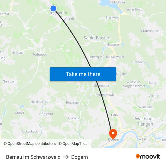 Bernau Im Schwarzwald to Dogern map