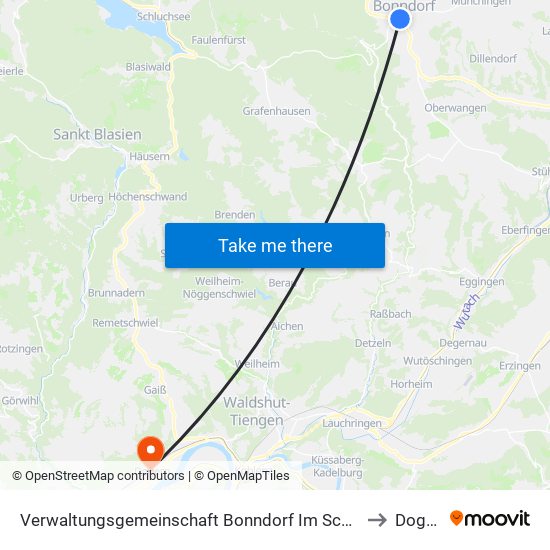 Verwaltungsgemeinschaft Bonndorf Im Schwarzwald to Dogern map