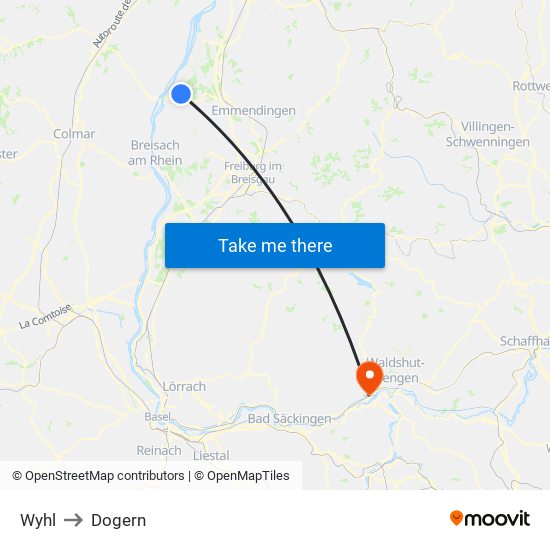 Wyhl to Dogern map