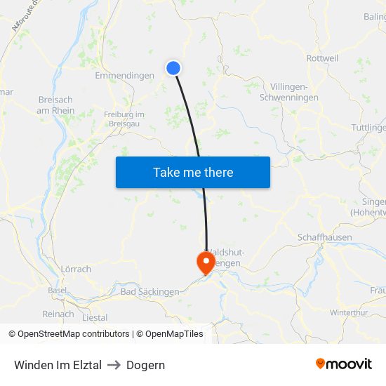 Winden Im Elztal to Dogern map