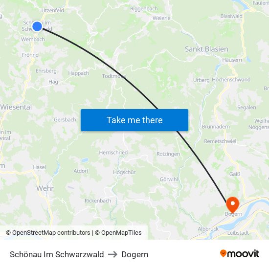 Schönau Im Schwarzwald to Dogern map