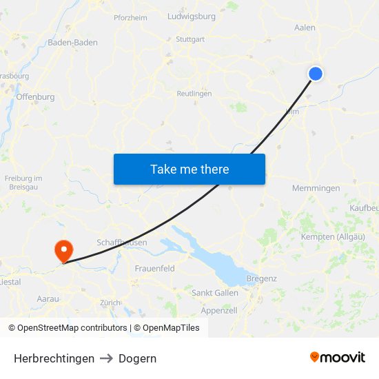 Herbrechtingen to Dogern map