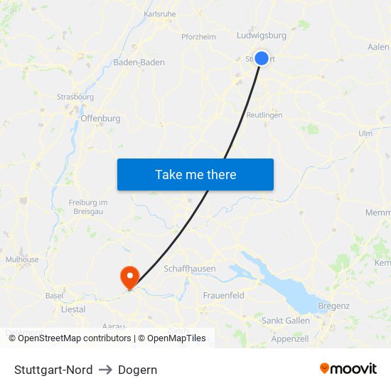 Stuttgart-Nord to Dogern map