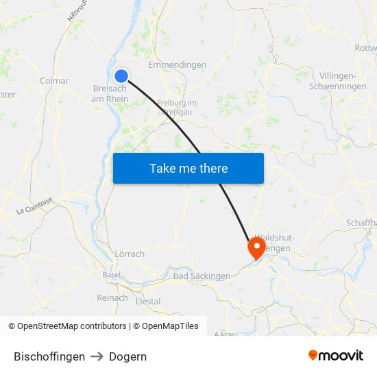 Bischoffingen to Dogern map