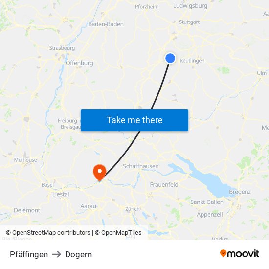 Pfäffingen to Dogern map