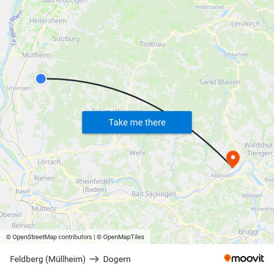 Feldberg (Müllheim) to Dogern map