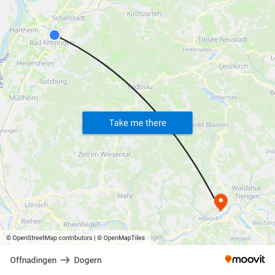 Offnadingen to Dogern map