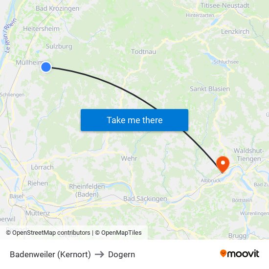 Badenweiler (Kernort) to Dogern map