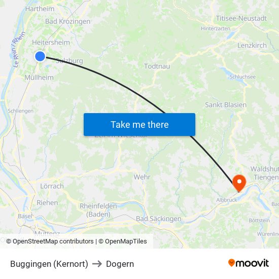 Buggingen (Kernort) to Dogern map