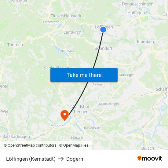 Löffingen (Kernstadt) to Dogern map