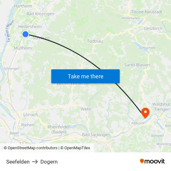 Seefelden to Dogern map