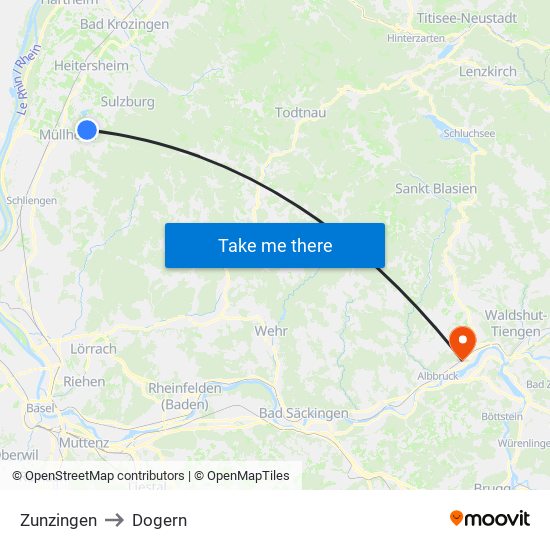 Zunzingen to Dogern map