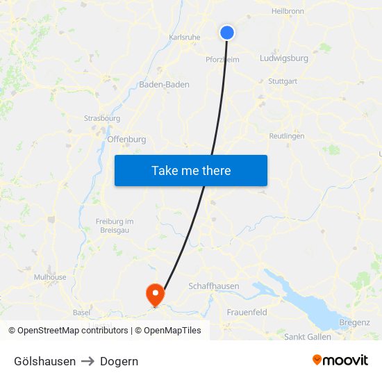 Gölshausen to Dogern map