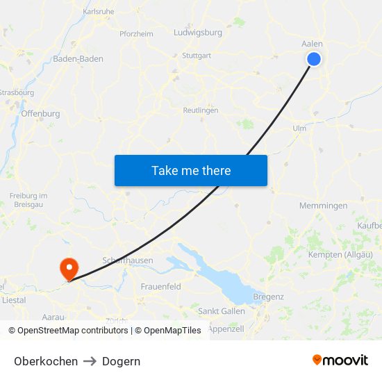 Oberkochen to Dogern map