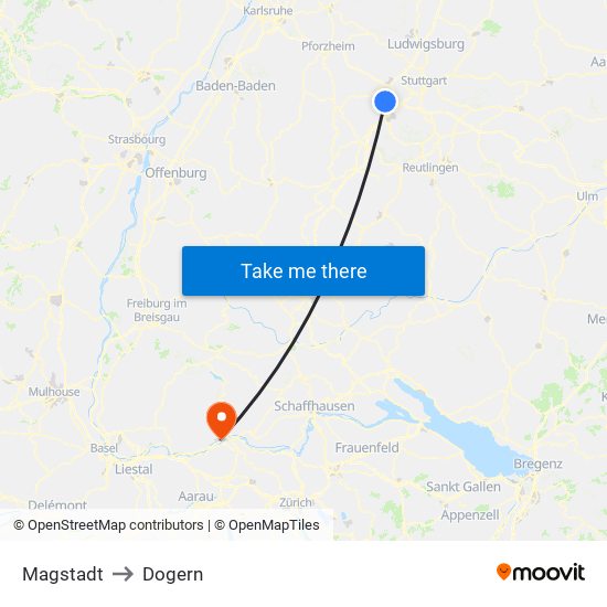 Magstadt to Dogern map