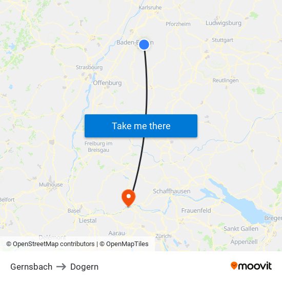 Gernsbach to Dogern map