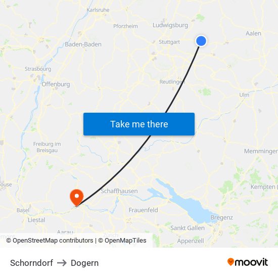 Schorndorf to Dogern map