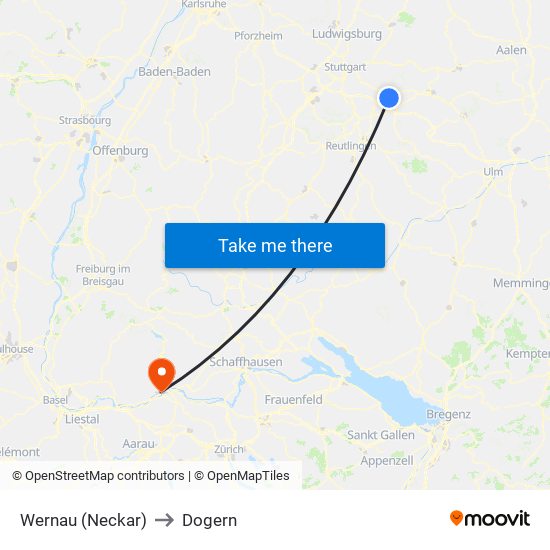 Wernau (Neckar) to Dogern map