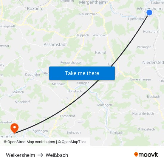 Weikersheim to Weißbach map