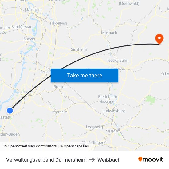 Verwaltungsverband Durmersheim to Weißbach map