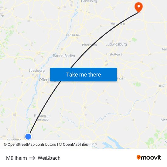Müllheim to Weißbach map