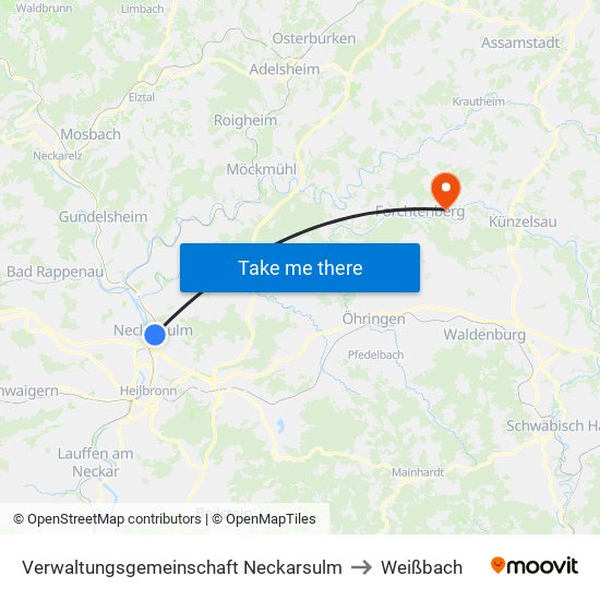 Verwaltungsgemeinschaft Neckarsulm to Weißbach map