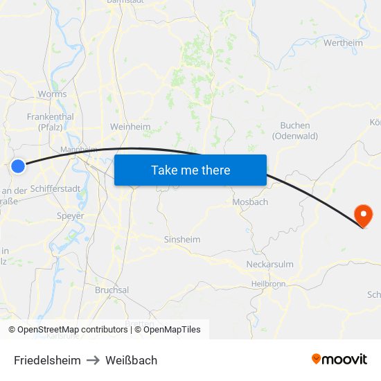 Friedelsheim to Weißbach map