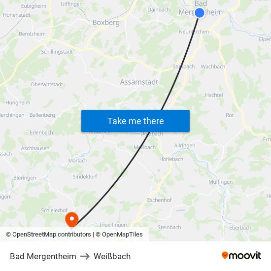 Bad Mergentheim to Weißbach map