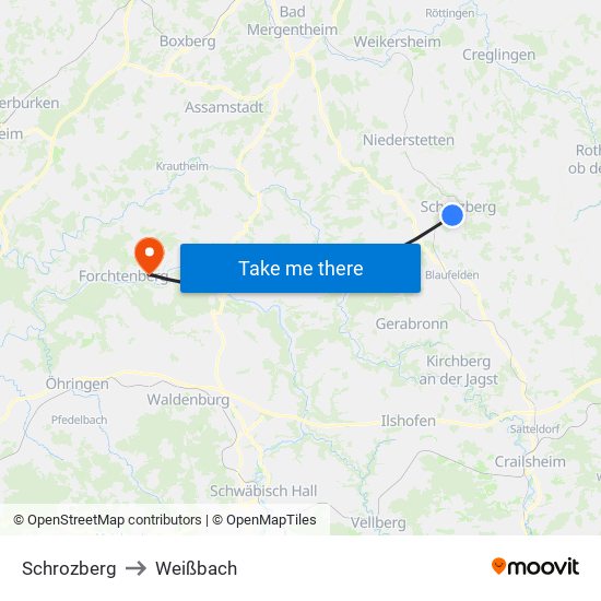 Schrozberg to Weißbach map