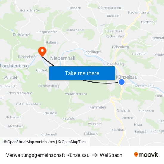 Verwaltungsgemeinschaft Künzelsau to Weißbach map