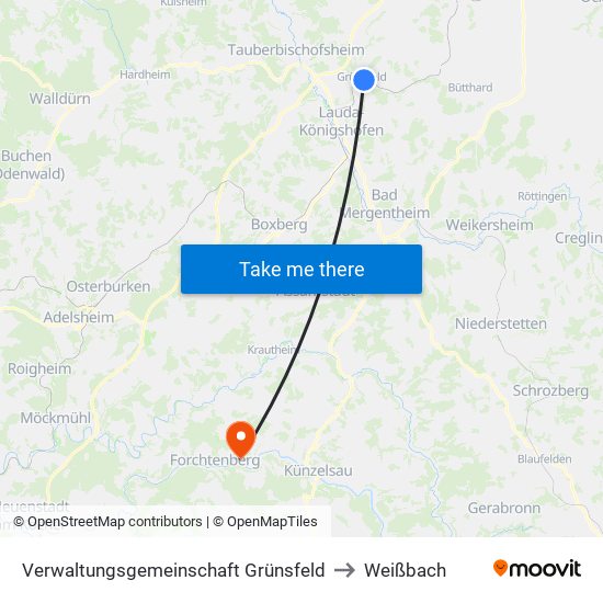 Verwaltungsgemeinschaft Grünsfeld to Weißbach map