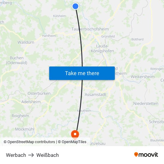 Werbach to Weißbach map