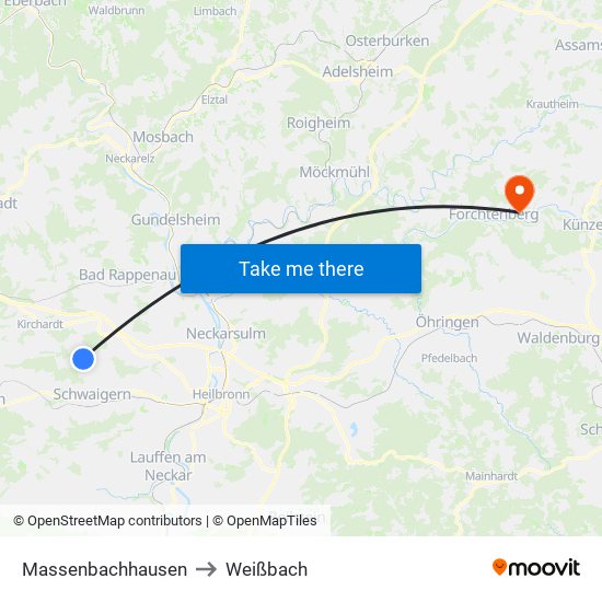 Massenbachhausen to Weißbach map