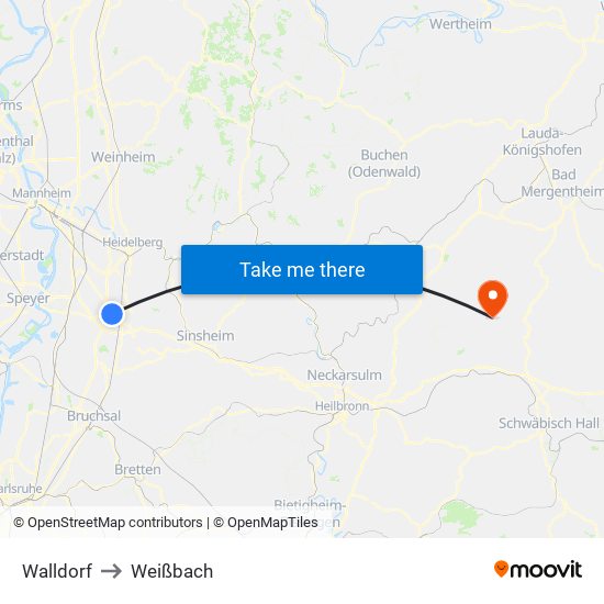 Walldorf to Weißbach map