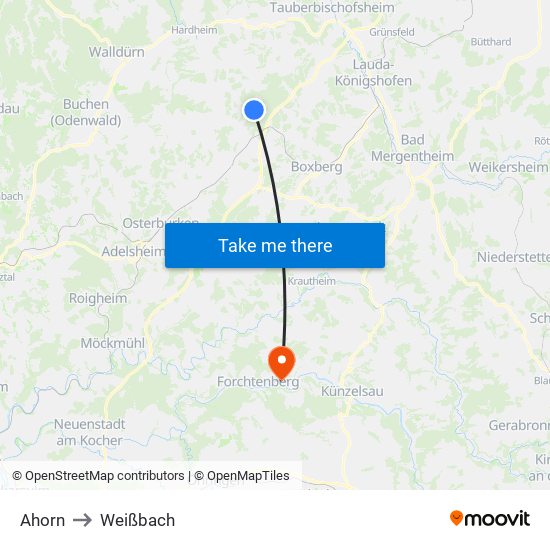 Ahorn to Weißbach map