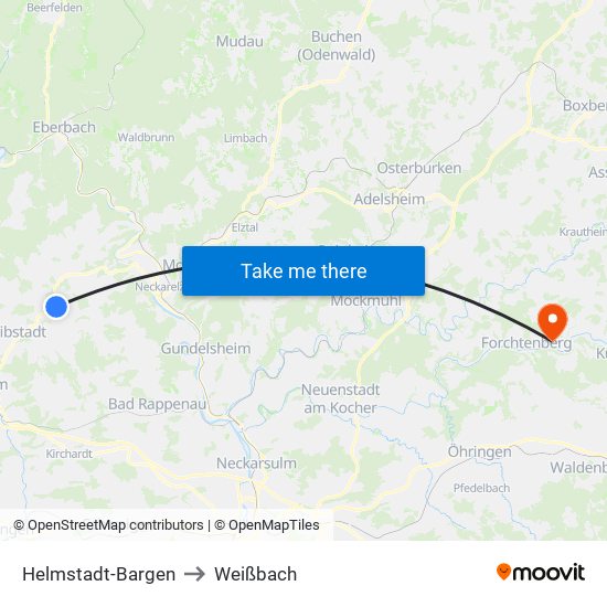 Helmstadt-Bargen to Weißbach map