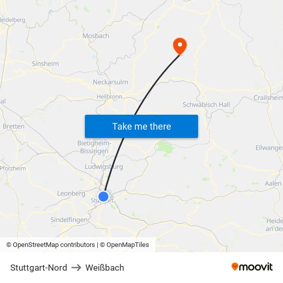 Stuttgart-Nord to Weißbach map