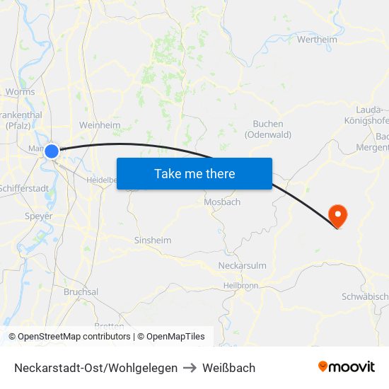 Neckarstadt-Ost/Wohlgelegen to Weißbach map