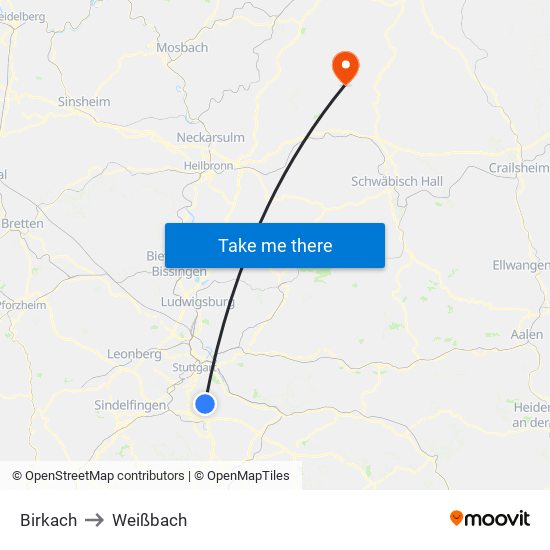 Birkach to Weißbach map