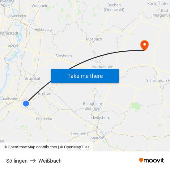 Söllingen to Weißbach map