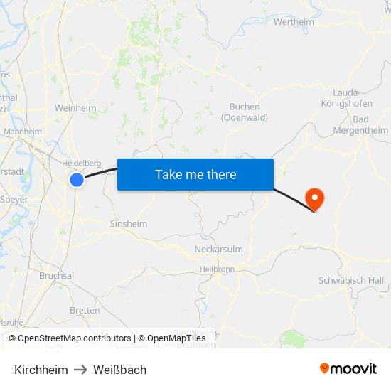 Kirchheim to Weißbach map