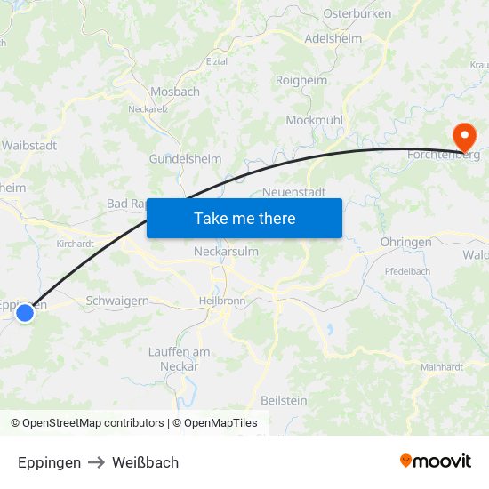 Eppingen to Weißbach map