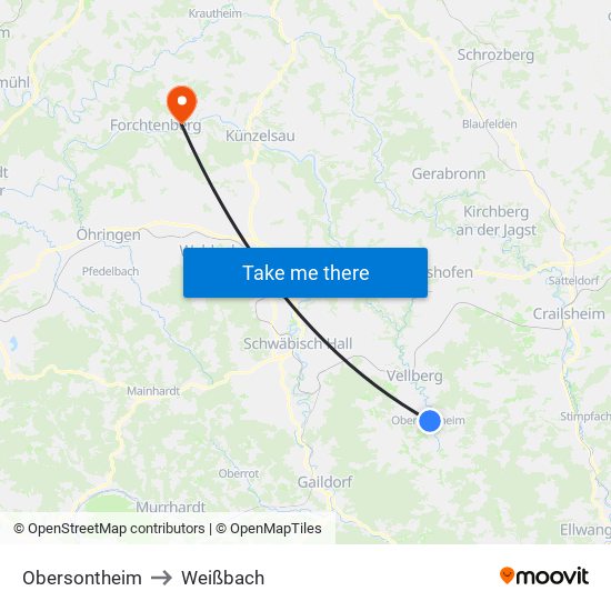 Obersontheim to Weißbach map