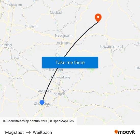 Magstadt to Weißbach map