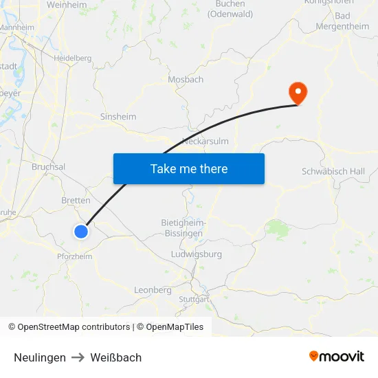 Neulingen to Weißbach map