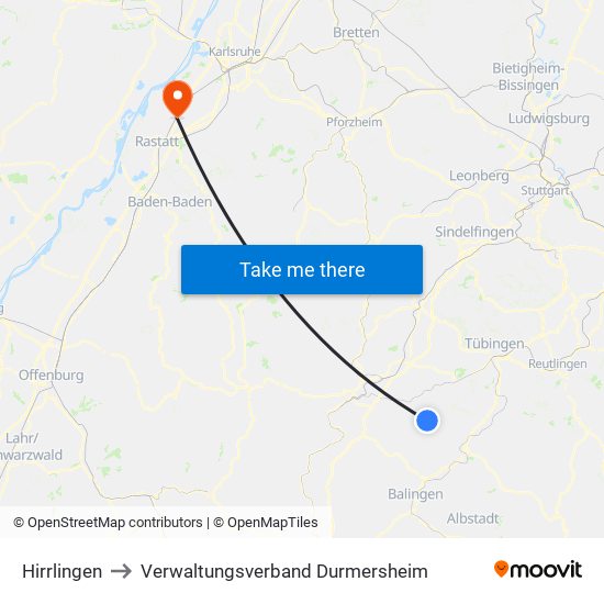 Hirrlingen to Verwaltungsverband Durmersheim map