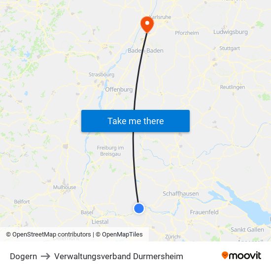 Dogern to Verwaltungsverband Durmersheim map